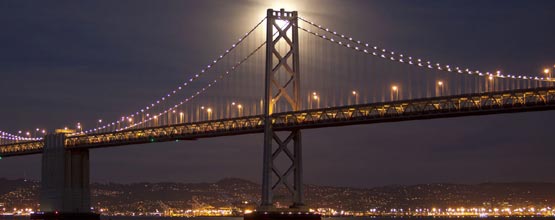 Full Moon over Golden Gate Bridge in California.